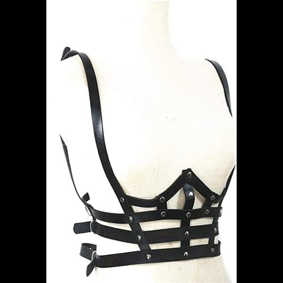 Women’s Leather Straps Body Chest Harness Caged Punk Waist Belts Adjustable